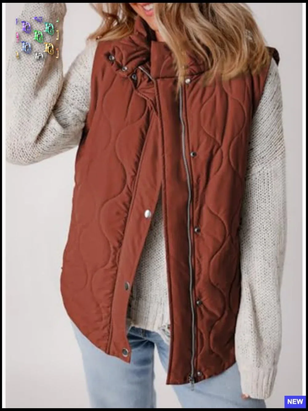 Cropped Puffer Vest Lightweight Quilted Stand Collar Sleeveless Jacket Chic - Picture 6 of 7